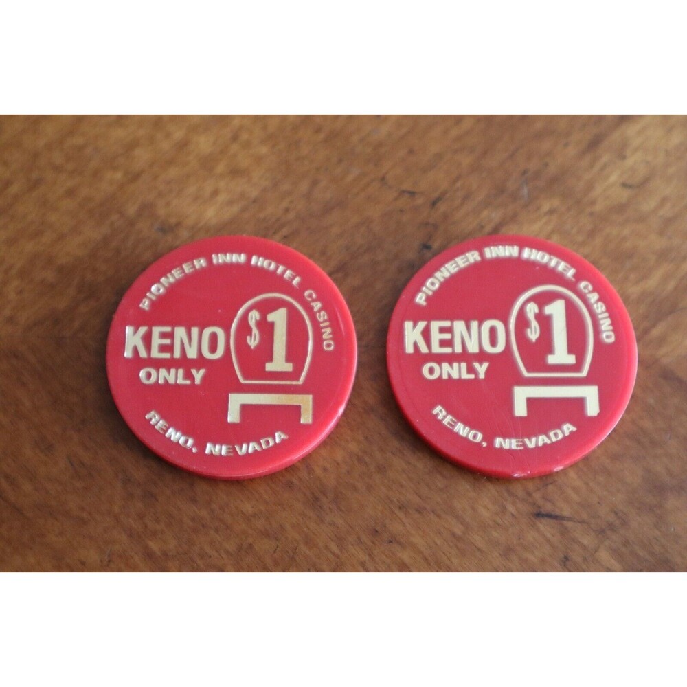 Lot of 2x Pioneer Inn Hotel Casino Reno Nevada 1 Dollar Keno Gaming Chip Token - Picture 2 of 7